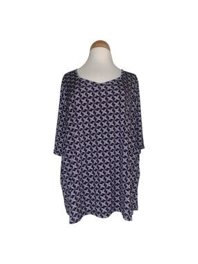 Women's Printed V-Neck Tunic Top - Blue & Burgundy daily thread 3X